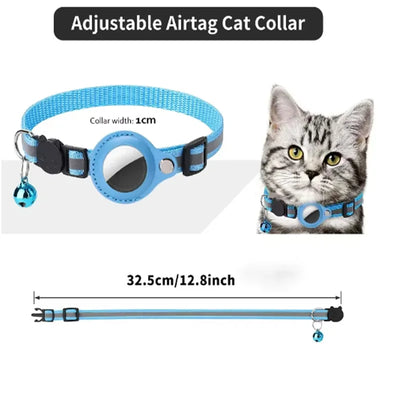 Cat AirTag Holder Collar Breakaway Reflective Strips Adjustable Kitten Collar Waterproof Cat Bell Collar Pet Air Tag Case