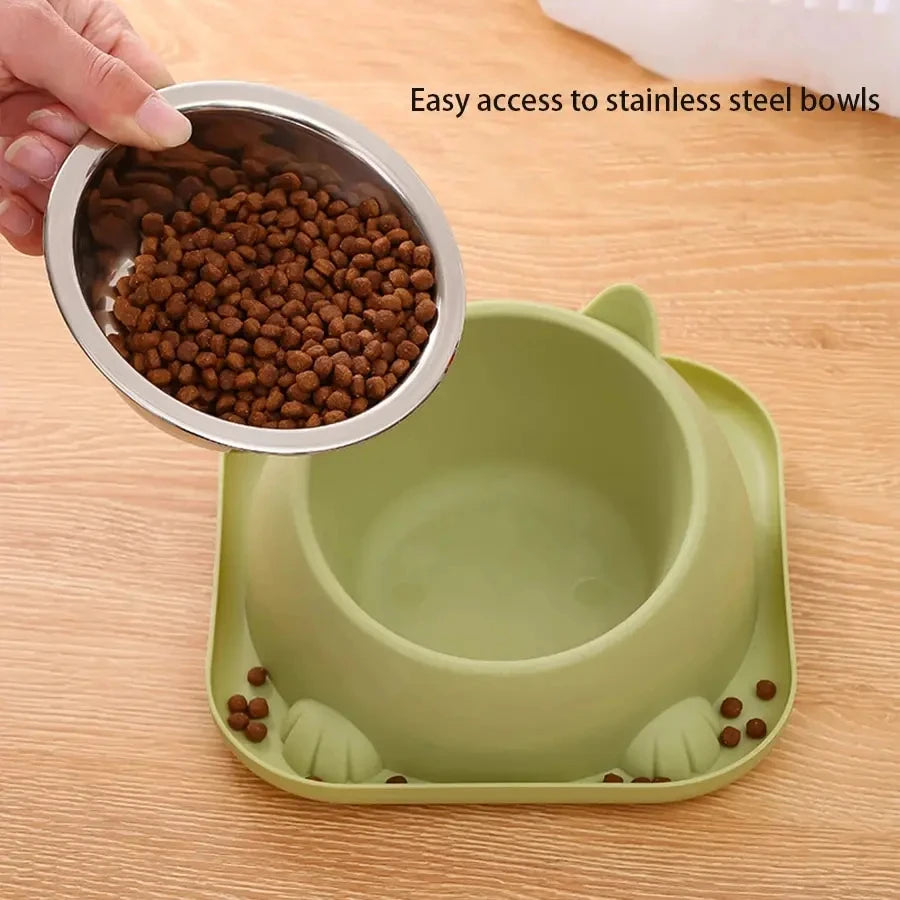 Pet Cat/Dog Bowl With Ant-proof Square Base, Anti-spill And Anti-leakage Design, Diagonal Anti-choke And Cross-neck Cat Bowl