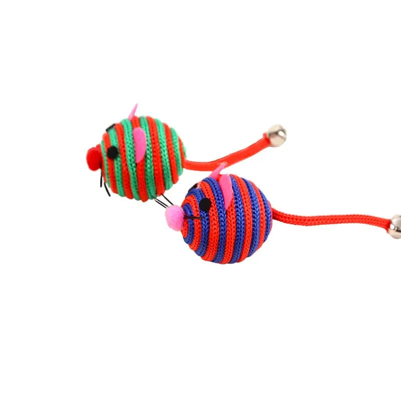 Stripe Nylon Rope Round Ball Cat Interactive Toy with Bell Mouse Long Tail Cat Bite Play Toy Pet Cat Chew Toys Pet Supplies