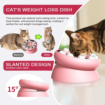 Interactive Cat Slow Feeder Bowl Feed Keep Cat Stomach Healthy Slanted Design Protect Kitty Neck Multifunction Pet Feed Bowl