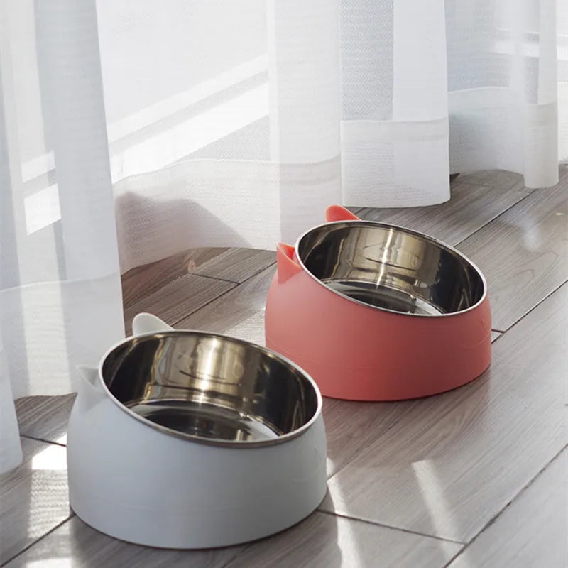 Stainless Steel Cat Bowls Dog Bowls Double Bowls To Protect Neck Spine Cat Bowls Slanted Mouth Pop Pet Food Bowls Cat Supplies