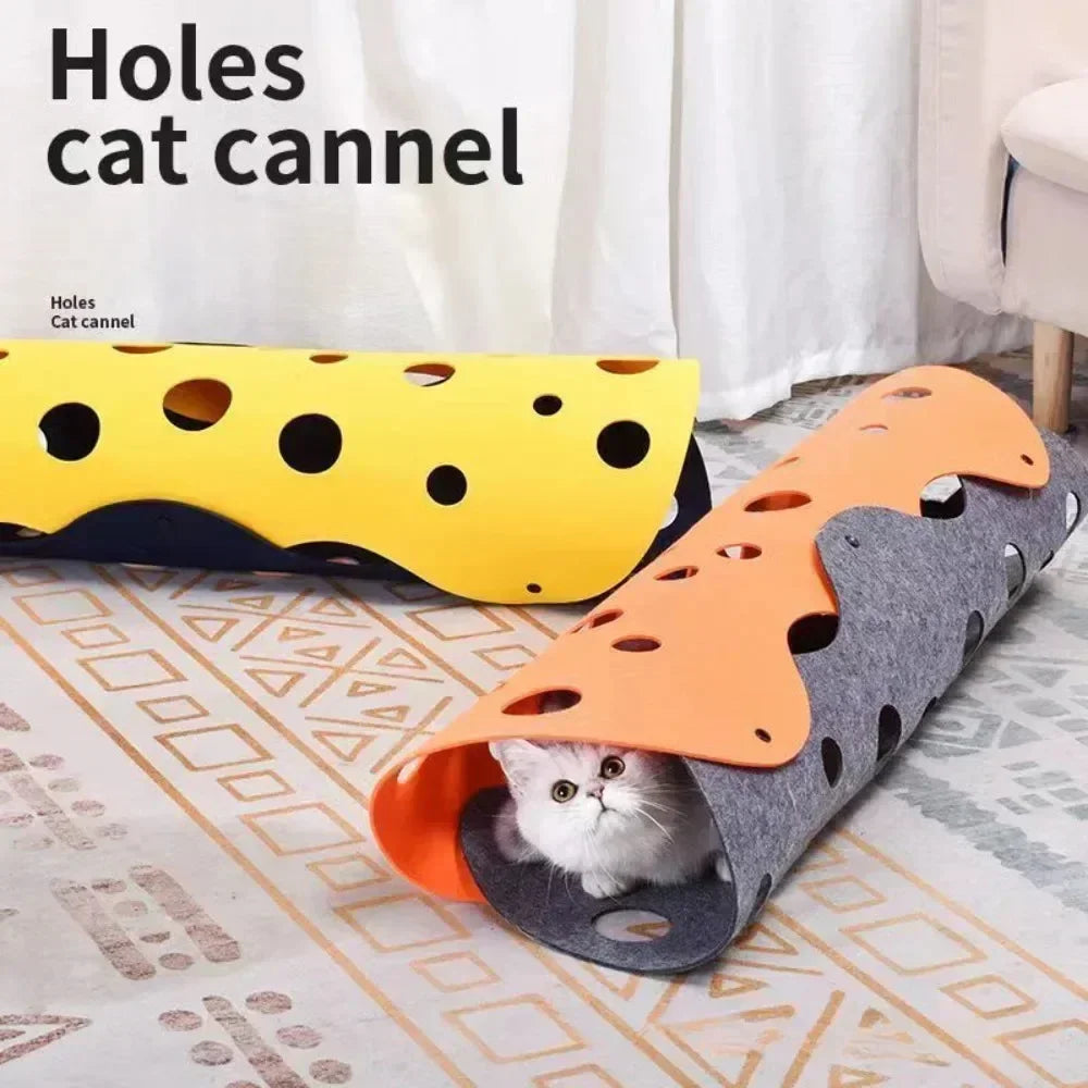 1PCS Cat Tunnels Bed Foldable Pet Tunnel Tube Bed with Holes DIY Cats Play Mat Cat Activity Rug Toy for Interactive