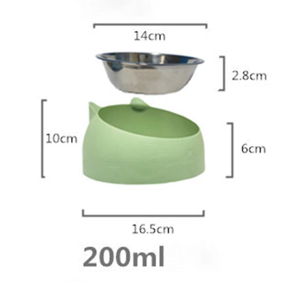 Stainless steel cat bowl, dog bowl, cervical protection cat bowl, slanted mouth pet food bowl