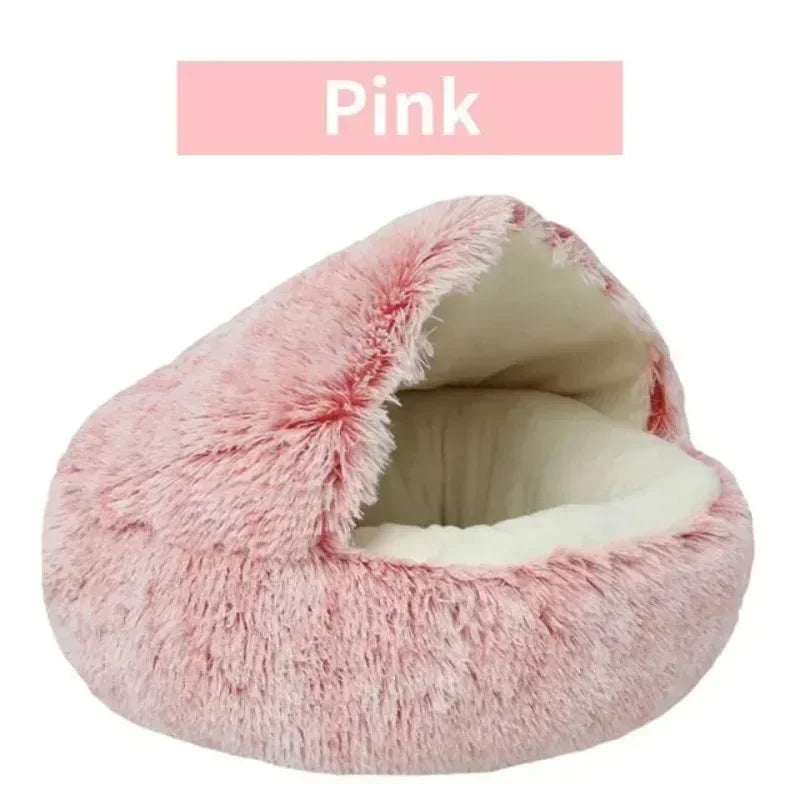 LH Plush Cat Bed with Cover Round Pets Bed Super Soft Mattress Warm Cat Dog 2 in 1 Comfortable Sleeping Nest for Small Pet