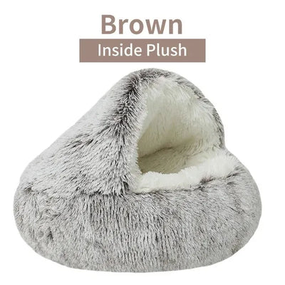 Plush Hooded Pet Bed Round Fluffy Soft Cat Bed Pet Cushion Warm Cat Dog 2 in 1 Sleeping Nest Cave for Small Dogs