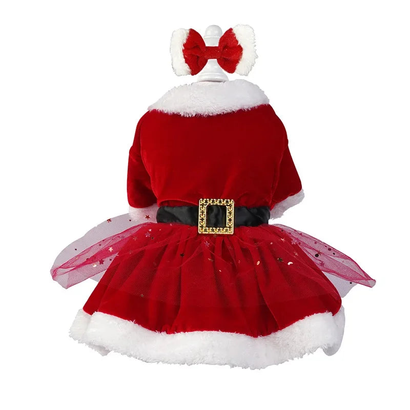 Christmas Pet Dress for Small Middle Dogs Kitten Skirt Puppy Fleece dress Xmas Clothes Chihuahua Poodle French Bulldog Outfits