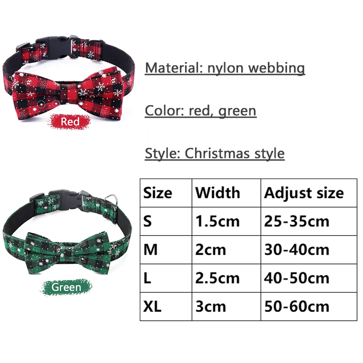 Dog Collar with Bow tie,Christmas Plaid Snowflake Dog Collar with Adjustable Buckle Suitable for Small Large Dogs Cats Pets