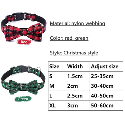 Dog Collar with Bow tie,Christmas Plaid Snowflake Dog Collar with Adjustable Buckle Suitable for Small Large Dogs Cats Pets