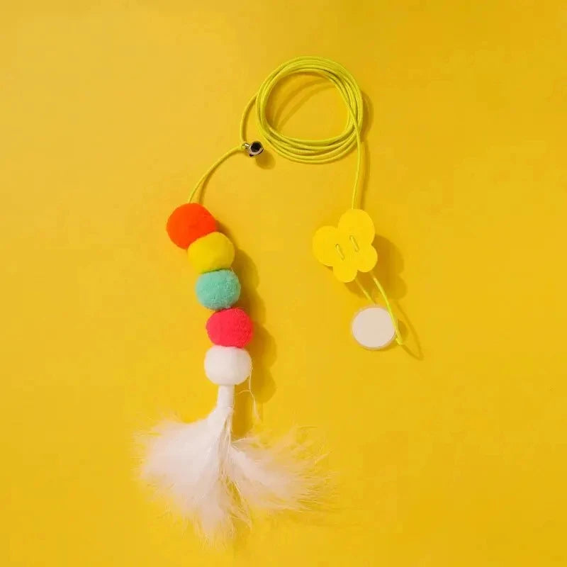 Feather Ball Caterpillar Cat Toy, Pet Self Hi Toy, Hanging Retractable Rope Sound Toy