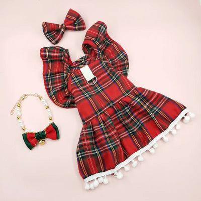 Christmas Dog Dresses Strap Autumn Winter Dog Clothing Skirt Cat Pet Clothing Cosplay Christmas Checker Clothes for Small Dog