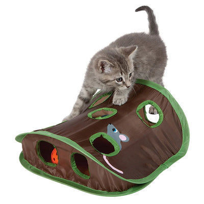 Cat Mice Game Intelligence Toy Bell Tent With 9 Hole Cats Playing Tunnel Foldable Mouse Hunt Toys Keeps Kitten Active Pets