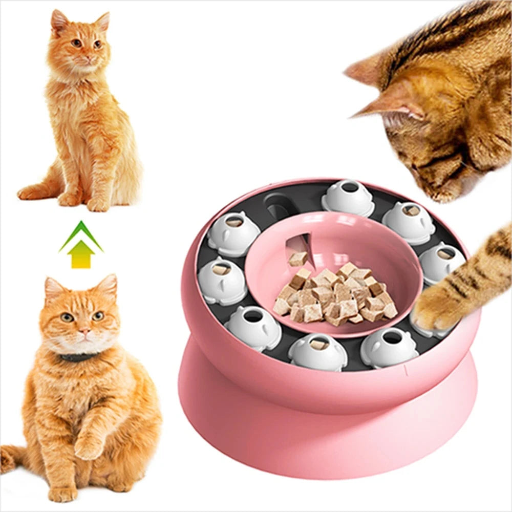 Interactive Cat Slow Feeder Bowl Feed Keep Cat Stomach Healthy Slanted Design Protect Kitty Neck Multifunction Pet Feed Bowl