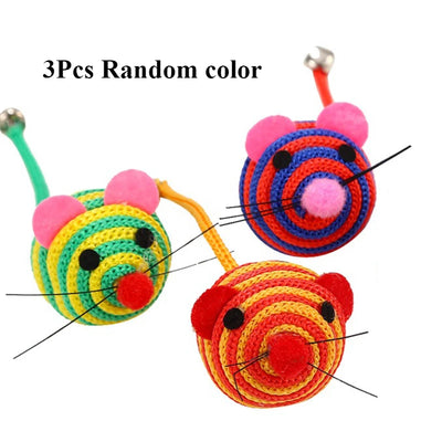 Stripe Nylon Rope Round Ball Cat Interactive Toy with Bell Mouse Long Tail Cat Bite Play Toy Pet Cat Chew Toys Pet Supplies