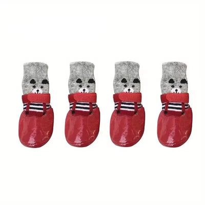 Cute Bear Cotton Dog Shoes Rubber Sole Non-slip Waterproof Cats & Dogs Socks for Chihuahua Puppy Small Medium Pets Snow Boots