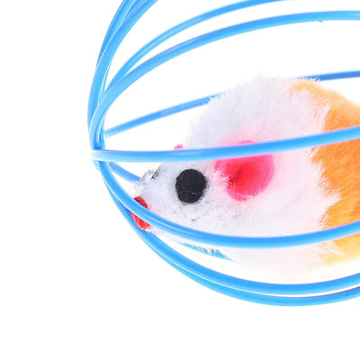 Cat Pet Toy Feather Tail Mouse 6cm Paint Cage Mouse Fissle Colorful Painted Wire Feather Mice In Cage Cat Toy Pet Supplies