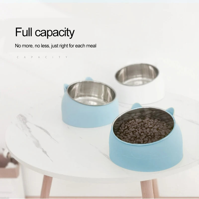 1pc Stainless Steel Cat Lovely Creative Inclined Kitten Puppy Food Feeding Bowls Cats Drinking Feeder Pet Dogs Cats Feeder