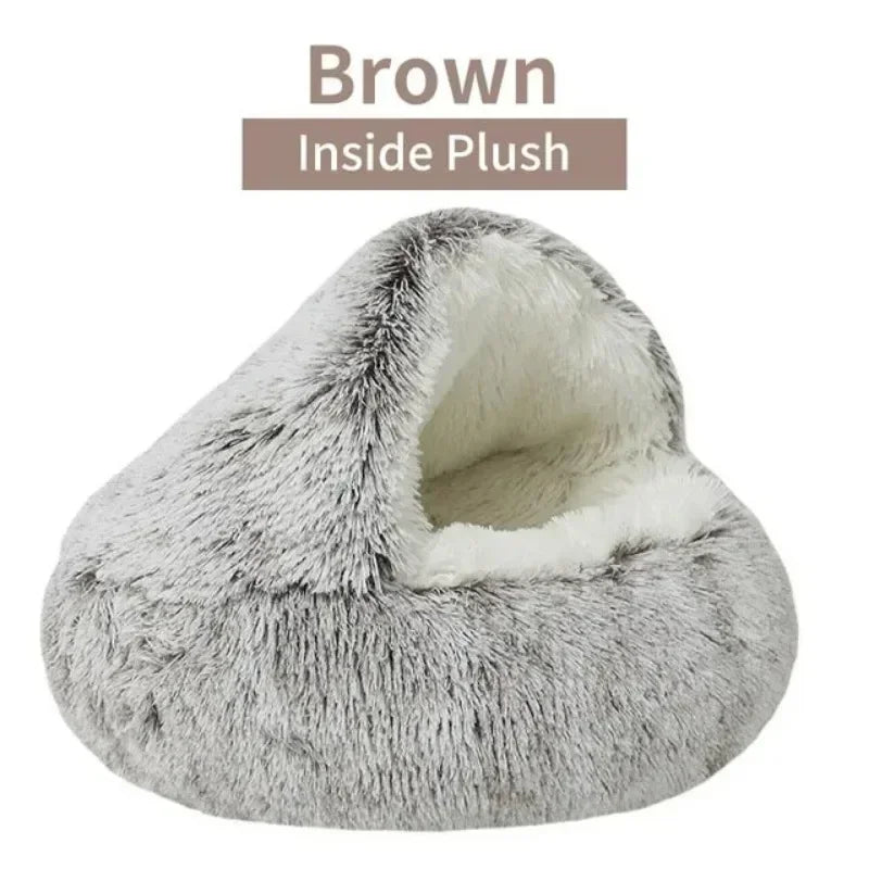 LH Plush Cat Bed with Cover Round Pets Bed Super Soft Mattress Warm Cat Dog 2 in 1 Comfortable Sleeping Nest for Small Pet