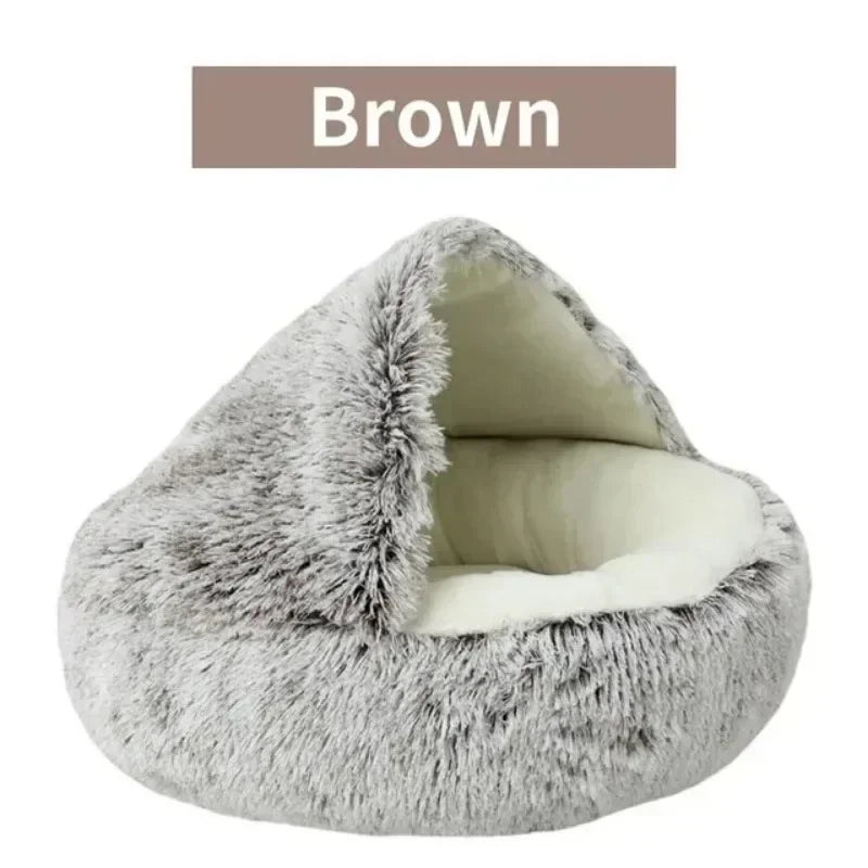 LH Plush Cat Bed with Cover Round Pets Bed Super Soft Mattress Warm Cat Dog 2 in 1 Comfortable Sleeping Nest for Small Pet