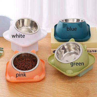 Pet Cat/Dog Bowl With Ant-proof Square Base, Anti-spill And Anti-leakage Design, Diagonal Anti-choke And Cross-neck Cat Bowl