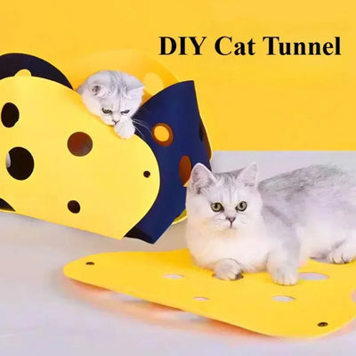 1PCS Cat Tunnels Bed Foldable Pet Tunnel Tube Bed with Holes DIY Cats Play Mat Cat Activity Rug Toy for Interactive