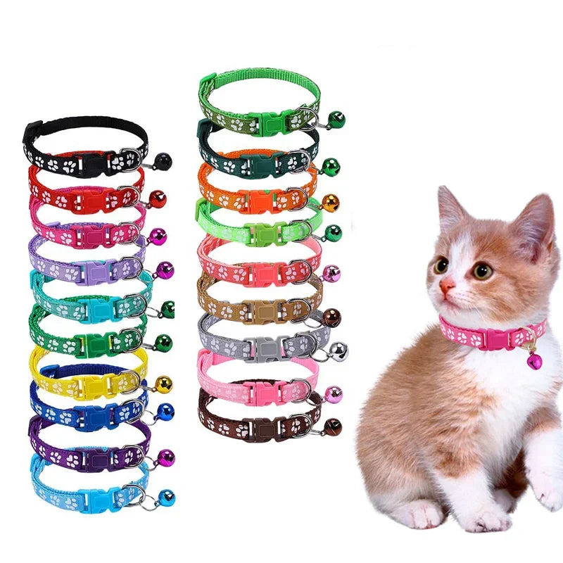 Pet Collar With Bell Cartoon Footprint Colorful Dog Puppy Cat Accessories Kitten Collar Adjustable Safety Bell Ring Necklace Pet