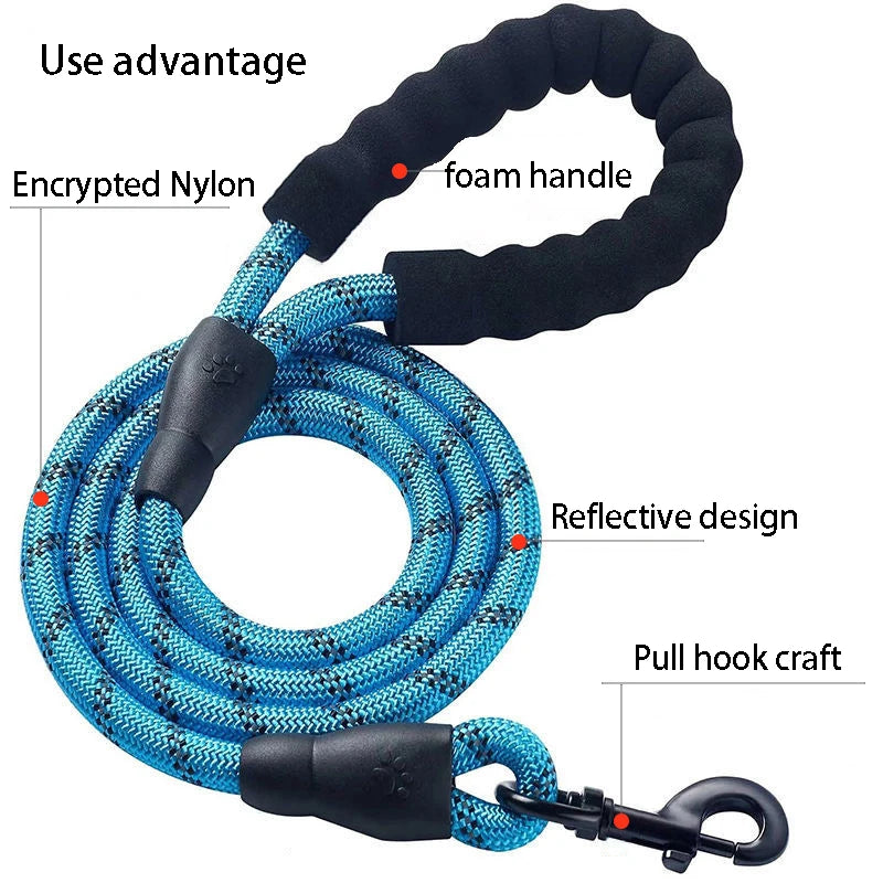 Pet Leash Reflective Strong Dog Leash with Comfortable Padded Handle Heavy Duty Training Durable Nylon Rope Leashes