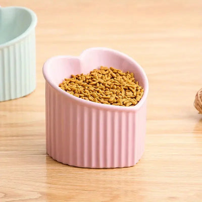 Pet FeederCeramic Tilted Elevated Cat Bowl Heart Shape Anti Slip Cute for Cats Kitten Small Dogs Functional Width 14cm Handmade