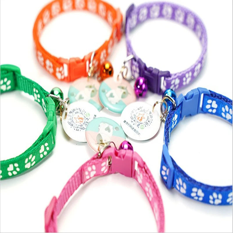 Pet cat bell collar dog print cat collar multiple colors optional necklace ring cat rope collar pet supplies