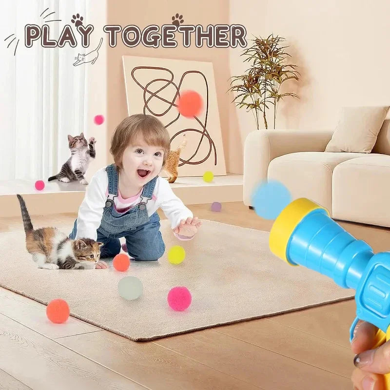 Cat Toys Interactive Launch Training Toy For Pet Kitten Creative Mini Shooting Gun Games Stretch Plush Ball Toys Pet Supplies