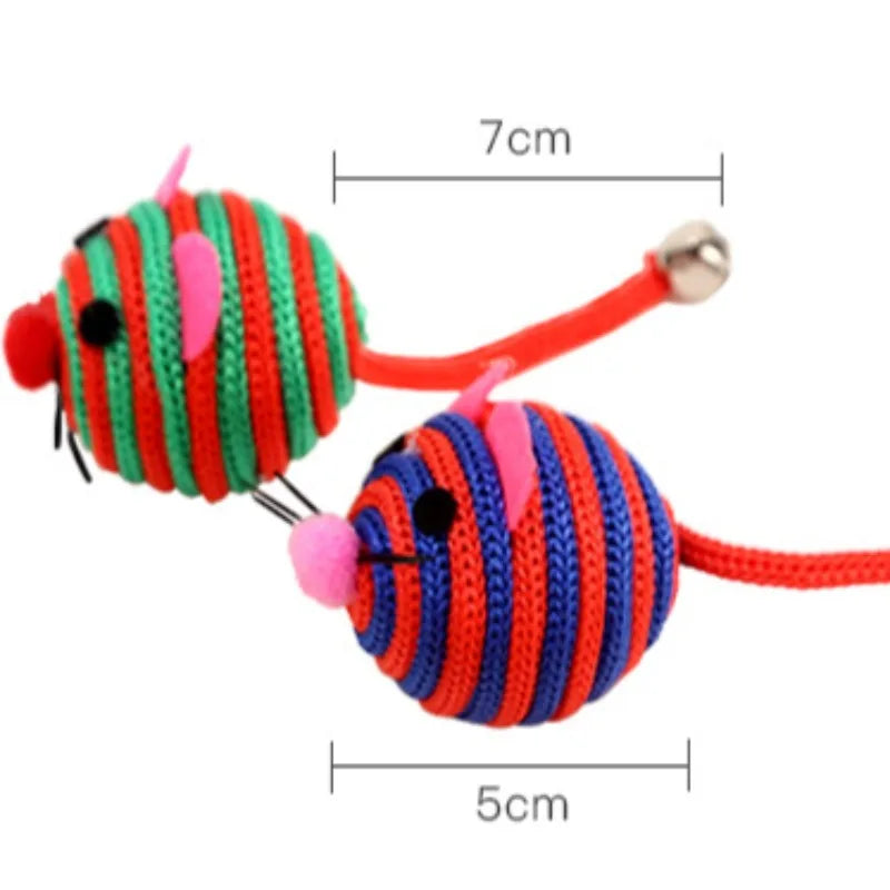 Stripe Nylon Rope Round Ball Cat Interactive Toy with Bell Mouse Long Tail Cat Bite Play Toy Pet Cat Chew Toys Pet Supplies