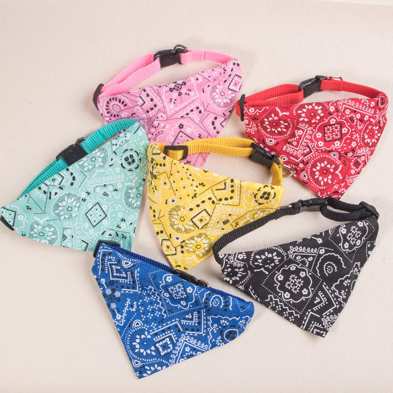 Adjustable Pet Puppy Cat Scarf Bandana Collar Neck Scarf For Small Dogs Kitten Saliva Towel PU Collar with Triangular Bandage