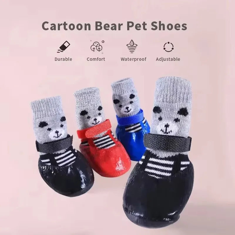 Cute Bear Cotton Dog Shoes Rubber Sole Non-slip Waterproof Cats & Dogs Socks for Chihuahua Puppy Small Medium Pets Snow Boots