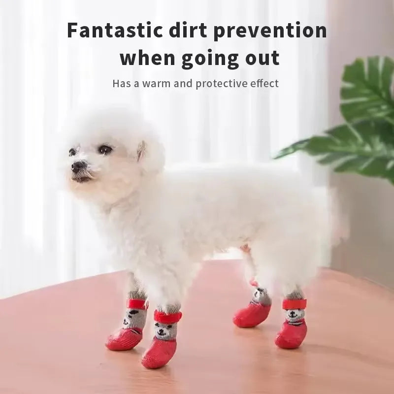 Cute Bear Cotton Dog Shoes Rubber Sole Non-slip Waterproof Cats & Dogs Socks for Chihuahua Puppy Small Medium Pets Snow Boots