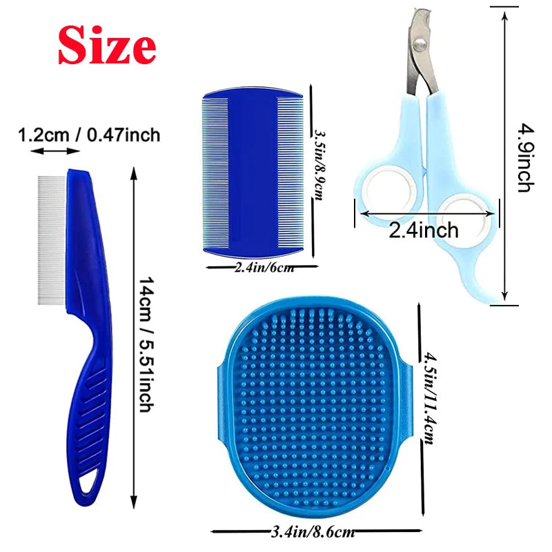 Rabbit Grooming Kit Tear Stain Remover Cleaning Combs Pet Nail Clipper Double-Sided Shampoo Bath Brush for Guinea Pig Bunny