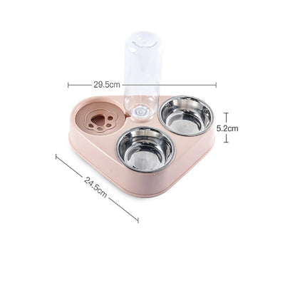 Dog And Cat Self-service Feeder Anti-knock Double Bowl Water Bottle Pet Supplies Stainless Steel Feeder Cat Drinking Fountain