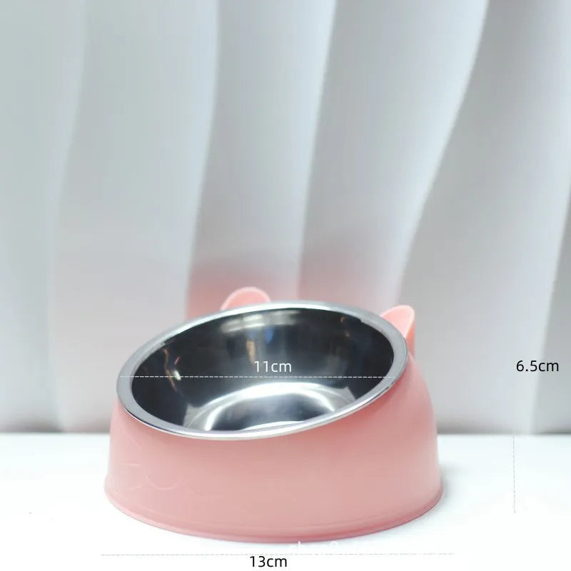 Stainless Steel Cat Bowls Dog Bowls Double Bowls To Protect Neck Spine Cat Bowls Slanted Mouth Pop Pet Food Bowls Cat Supplies