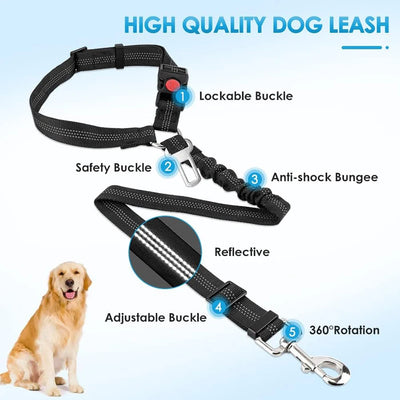 Pet car seat belt rope, circular ring, dog car retractable elastic reflective belt, dog towing rope