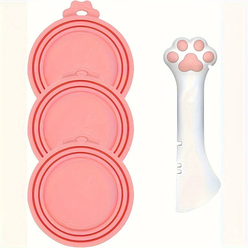 3 Pcs Pet Food Can Lids & One Can Spoon Universal BPA Free Silicone Can Spoon & Covers for Dog Cat Cans