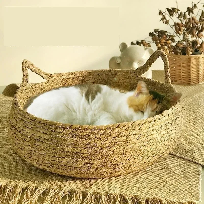 Four Seasons Universal Pure Handmade Vine Woven Cat Nest Seasonal Warmth Pad Detachable Washable Winter Pet Supplies Accessories