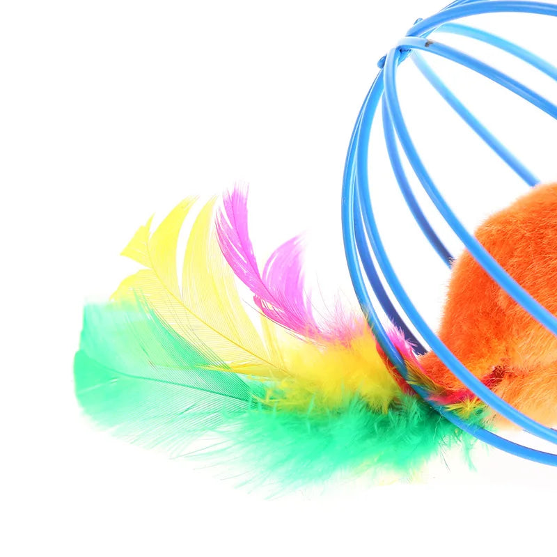 Cat Pet Toy Feather Tail Mouse 6cm Paint Cage Mouse Fissle Colorful Painted Wire Feather Mice In Cage Cat Toy Pet Supplies