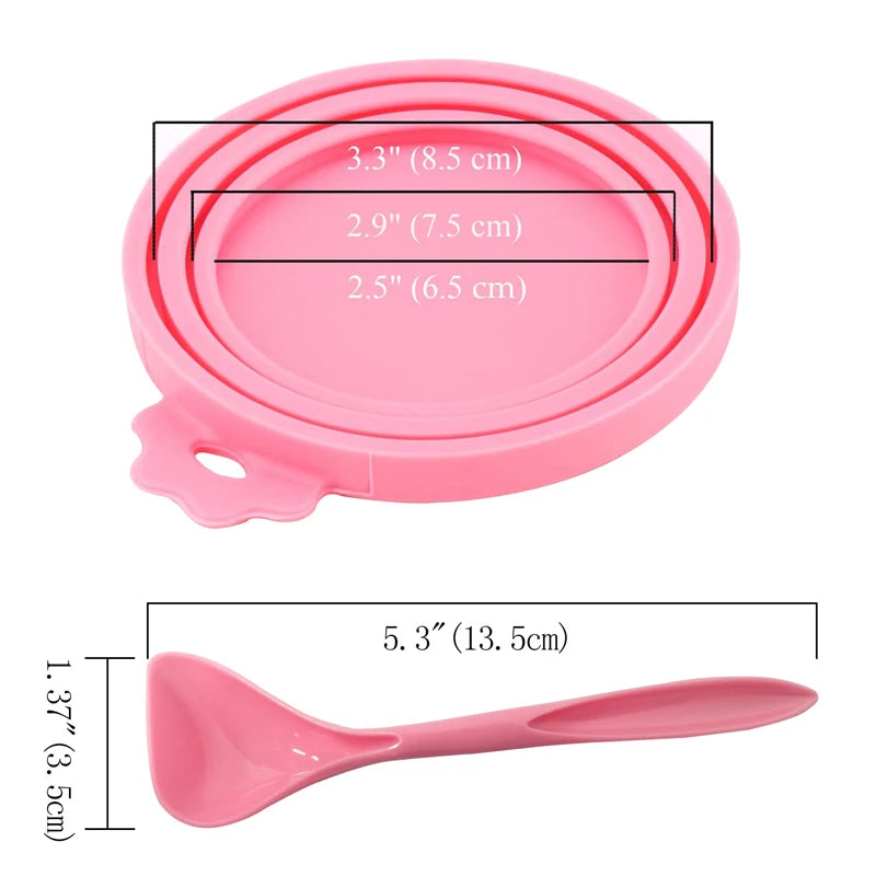 2pcs/set Reusable Pet Food Can Cover Silicone Dogs Cats Storage Tin Cap Lid Seal Cover with Spoon