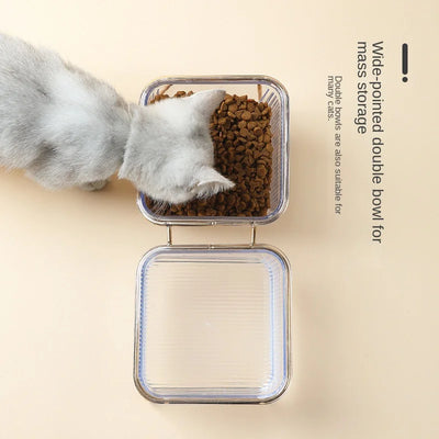 Cat Bowl Transparent High Foot Bowl Oblique Neck Protection Drinking Water Cat Grain Bowl Pet Easy to Clean Bowl