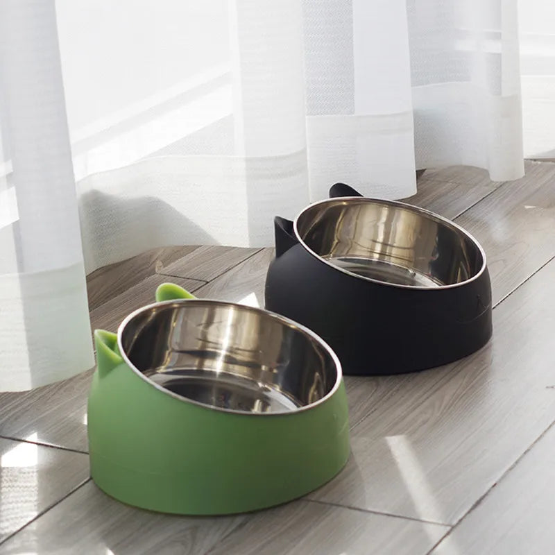 Stainless Steel Cat Bowls Dog Bowls Double Bowls To Protect Neck Spine Cat Bowls Slanted Mouth Pop Pet Food Bowls Cat Supplies