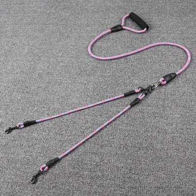 Pet dual head dog walking rope with wavy pattern, one drag two traction rope, anti winding and detachable