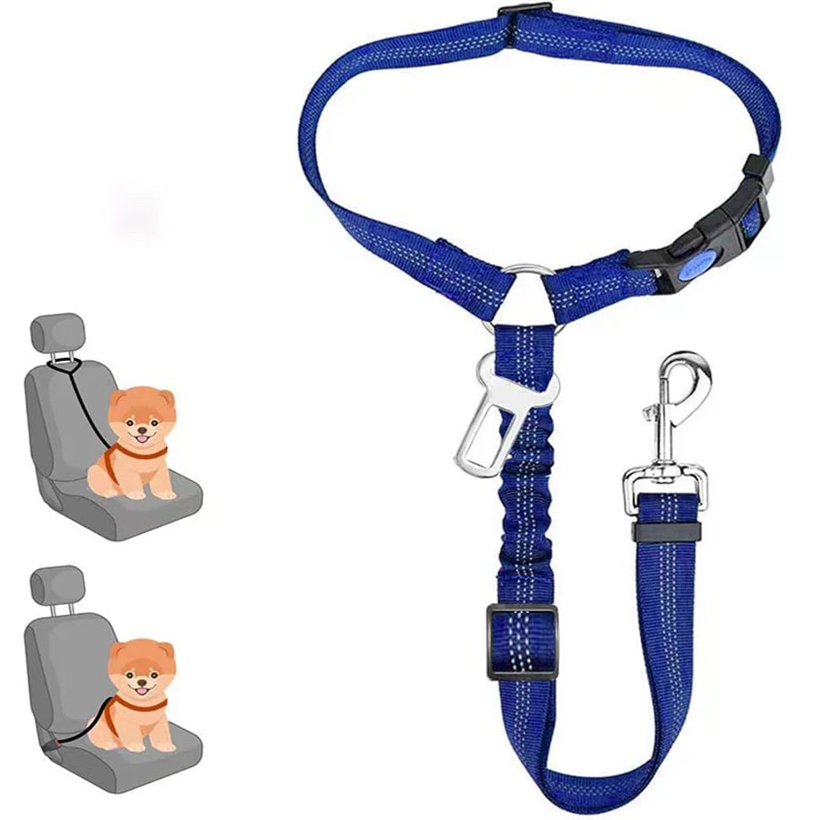 Pet car seat belt rope, circular ring, dog car retractable elastic reflective belt, dog towing rope