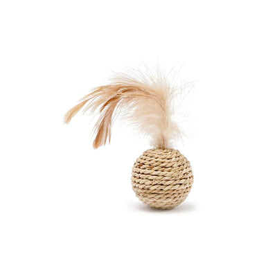 Rattan cat ball, faux feather fun toy, bell, interactive ball, pet supplies, 2 pcs.