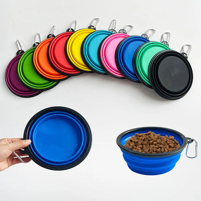 Collapsible Pet Silicone Dog Food Water Bowl Outdoor Camping Travel Portable Folding Pet Supplies Pet Bowl Dishes with Carabiner