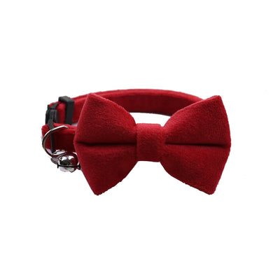 Velvet Cat Collar Solid Color Bowknot Puppy Chihuahua Collars with Bell Adjustable Safety Buckle Cats Bow Tie Pets Accessories