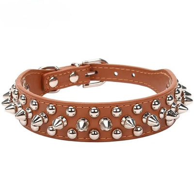 Adjustable Leather Pet Dog collar Neck Strap Supplies PU Leather Punk Rivet Spiked Dog Collar Pet Collars For Small Dog Cat