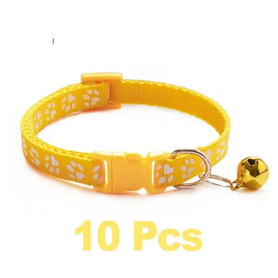 10pcs Yellow With Bell Collars Delicate Safety Casual Nylon Dog Collar Neck Strap Fashion Adjustable Bell Pet Cat Dog Collar